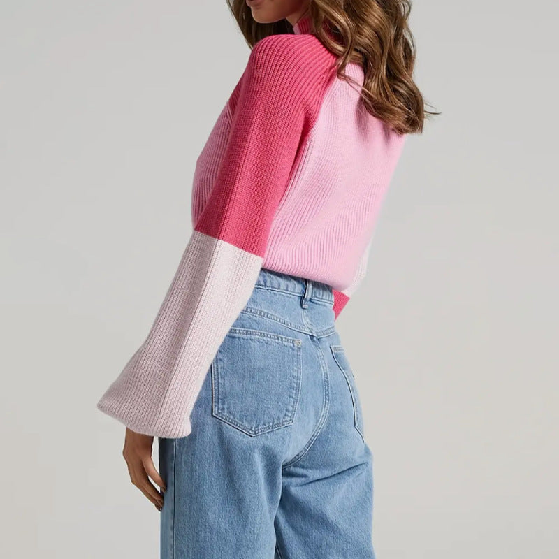 Women’s Pullover Sweater – Oversized Fit – Ribbed Knit – Mock Neck – Cropped Length-Sweaters-Camden Fashion