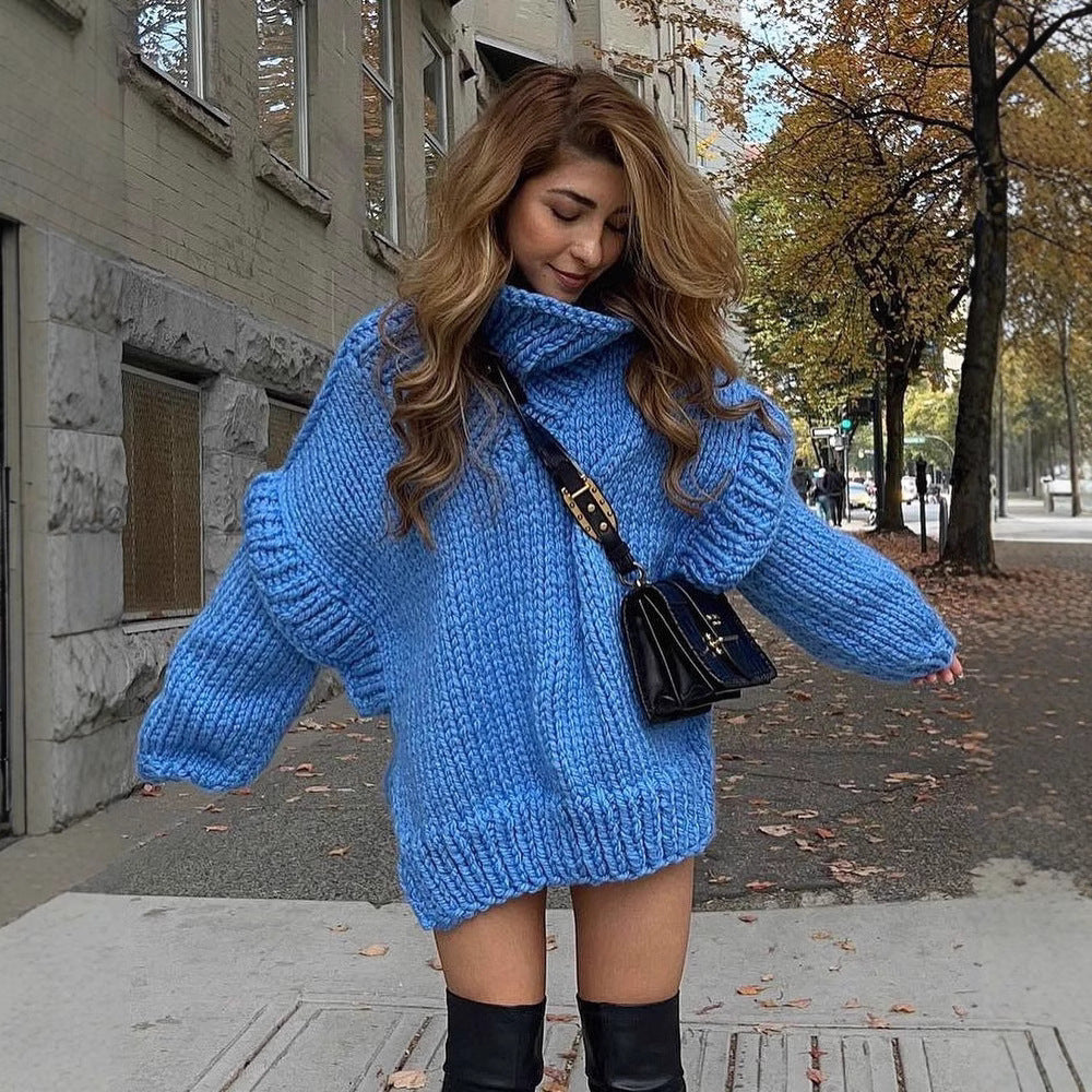 Women’s Pullover Sweatshirt – Chunky Knit – Oversized Fit – Turtleneck – Ribbed Cuffs-Sweaters-Camden Fashion