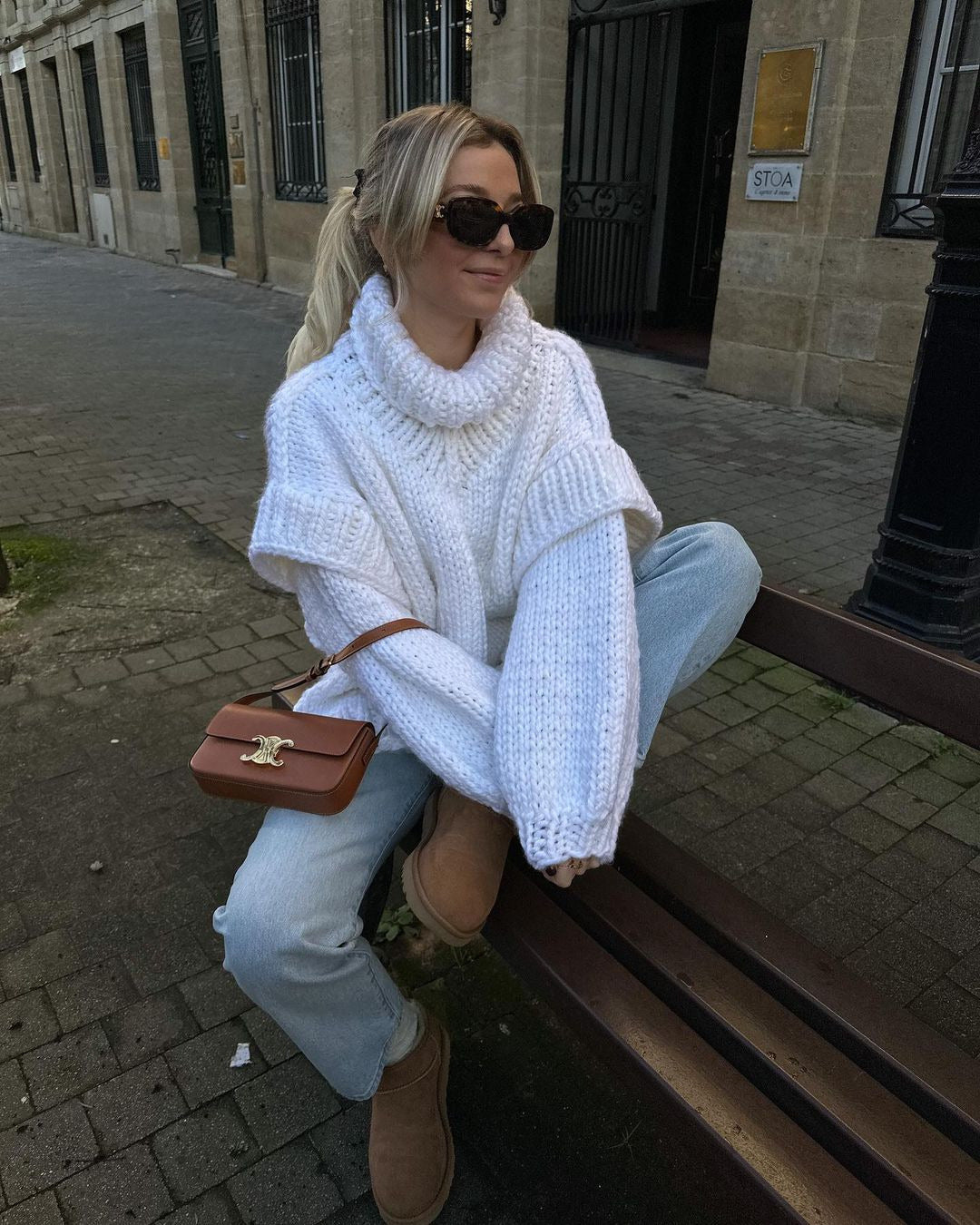 Women’s Pullover Sweatshirt – Chunky Knit – Oversized Fit – Turtleneck – Ribbed Cuffs-Sweaters-Camden Fashion