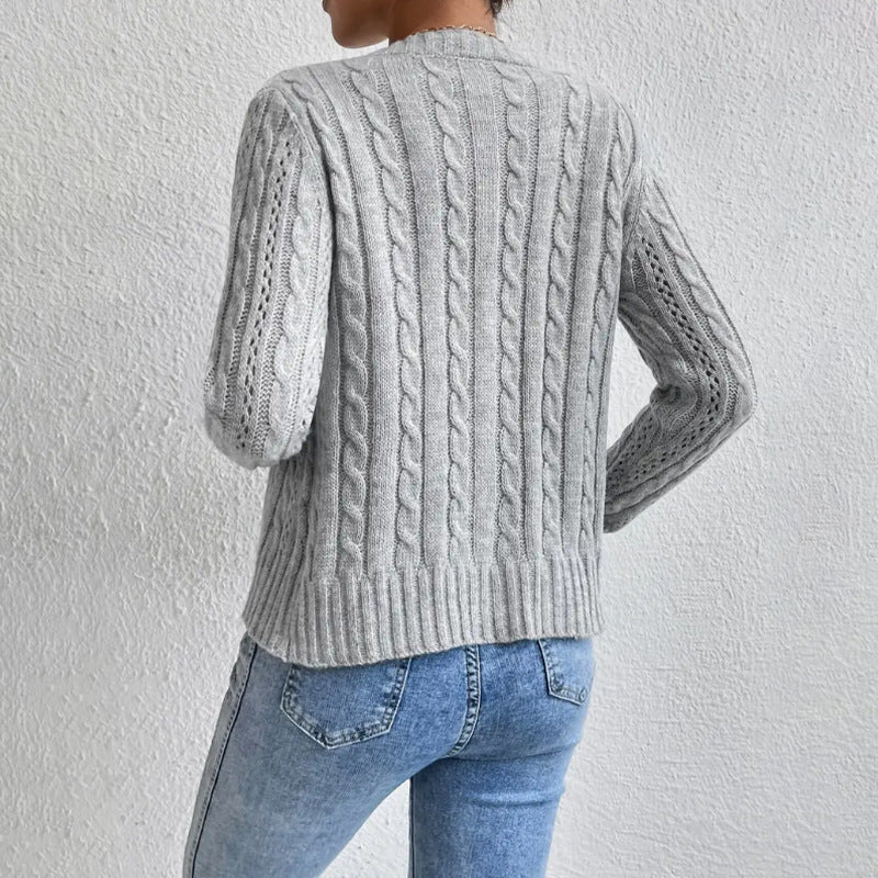 Women's Slim Fit Cable Knit Cardigan with Button Front Closure-Women Cardigans-Camden Fashion
