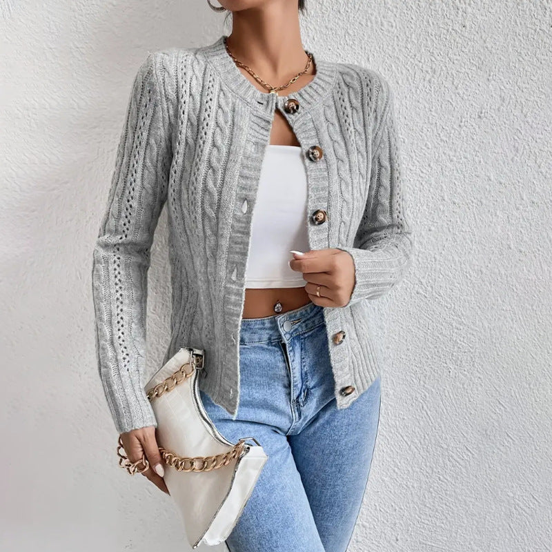 Women's Slim Fit Cable Knit Cardigan with Button Front Closure-Women Cardigans-Camden Fashion