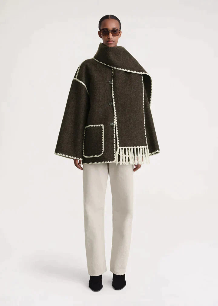 Women's Wool Coat with Scarf-Women’s Coats-Camden Fashion