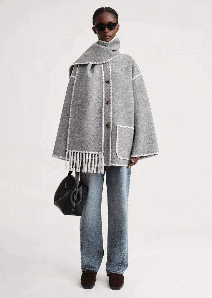 Women's Wool Coat with Scarf-Women’s Coats-Camden Fashion