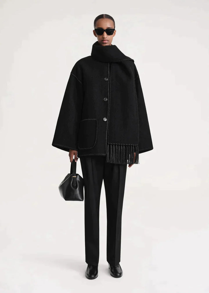 Women's Wool Coat with Scarf-Women’s Coats-Camden Fashion
