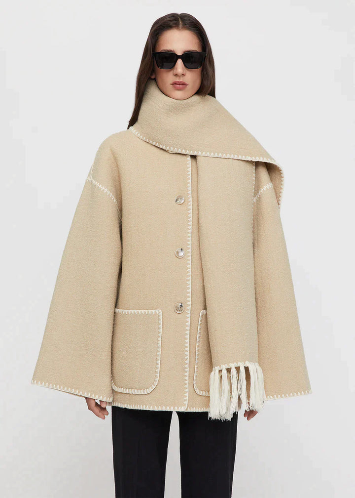Women's Wool Coat with Scarf-Women’s Coats-Camden Fashion