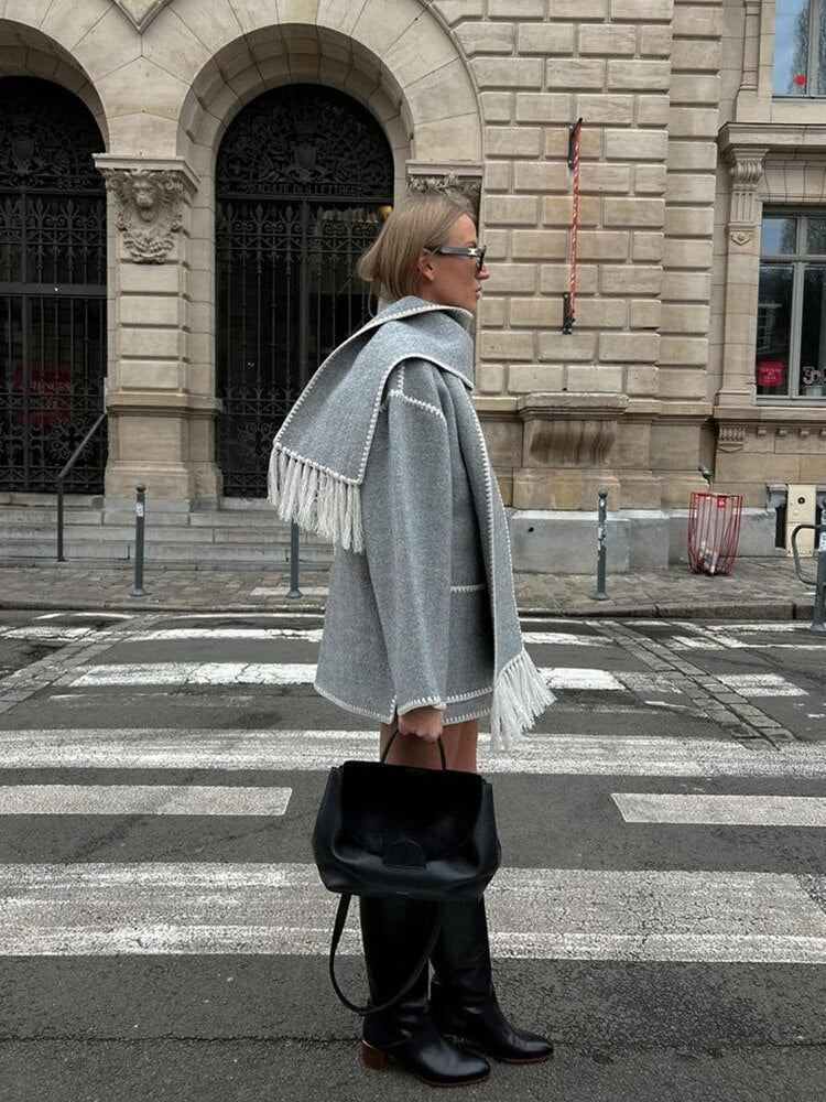 Women's Wool Coat with Scarf-Women’s Coats-Camden Fashion