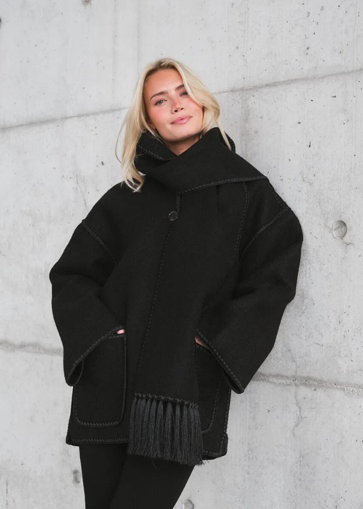 Women's Wool Coat with Scarf-Women’s Coats-Camden Fashion
