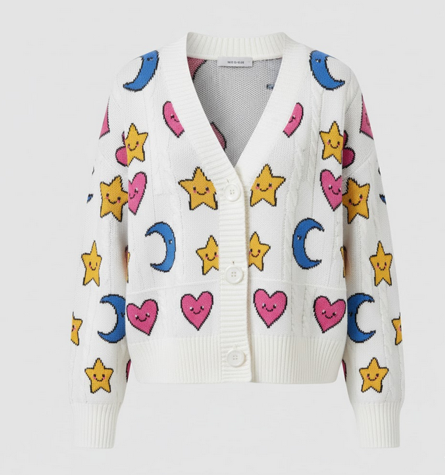 Women’s V-Neck Cartoon Knit Cardigan