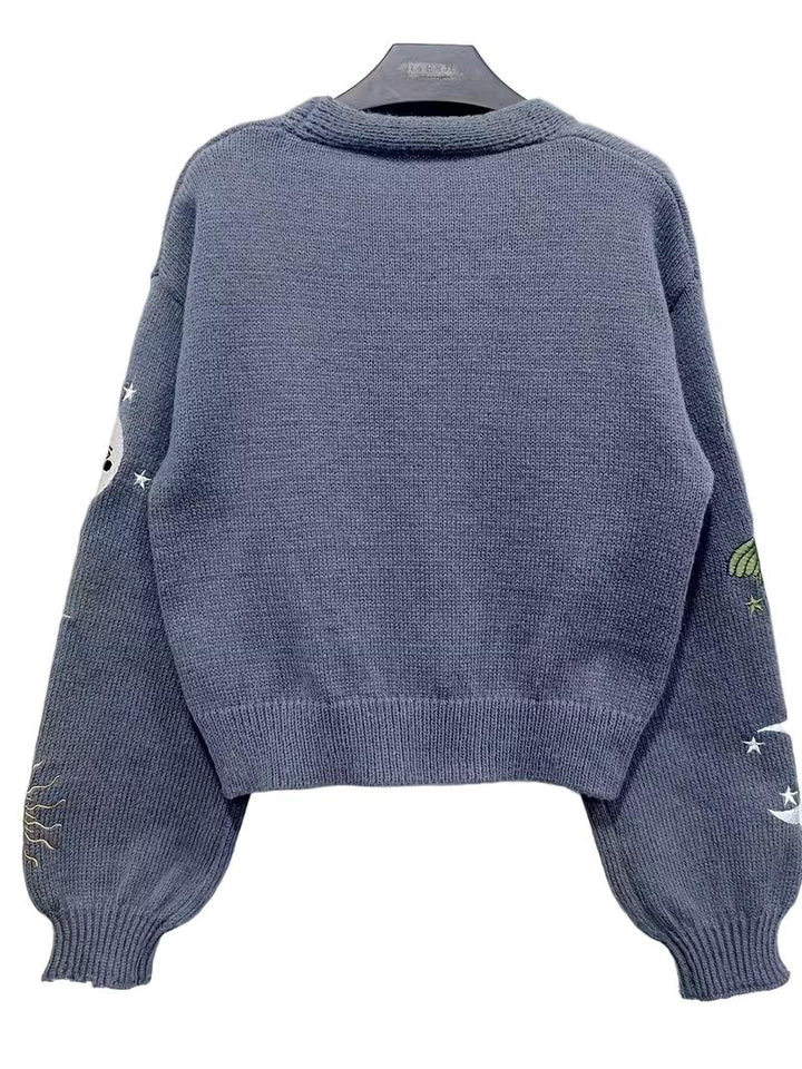 Women’s V-Neck Cartoon Knit Cardigan